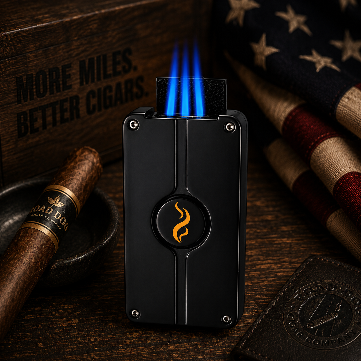 RDCC "THE FLAME" PREMIER RDCC LOGO  3-TORCH LIGHTER, WITH PUNCH TOOL
