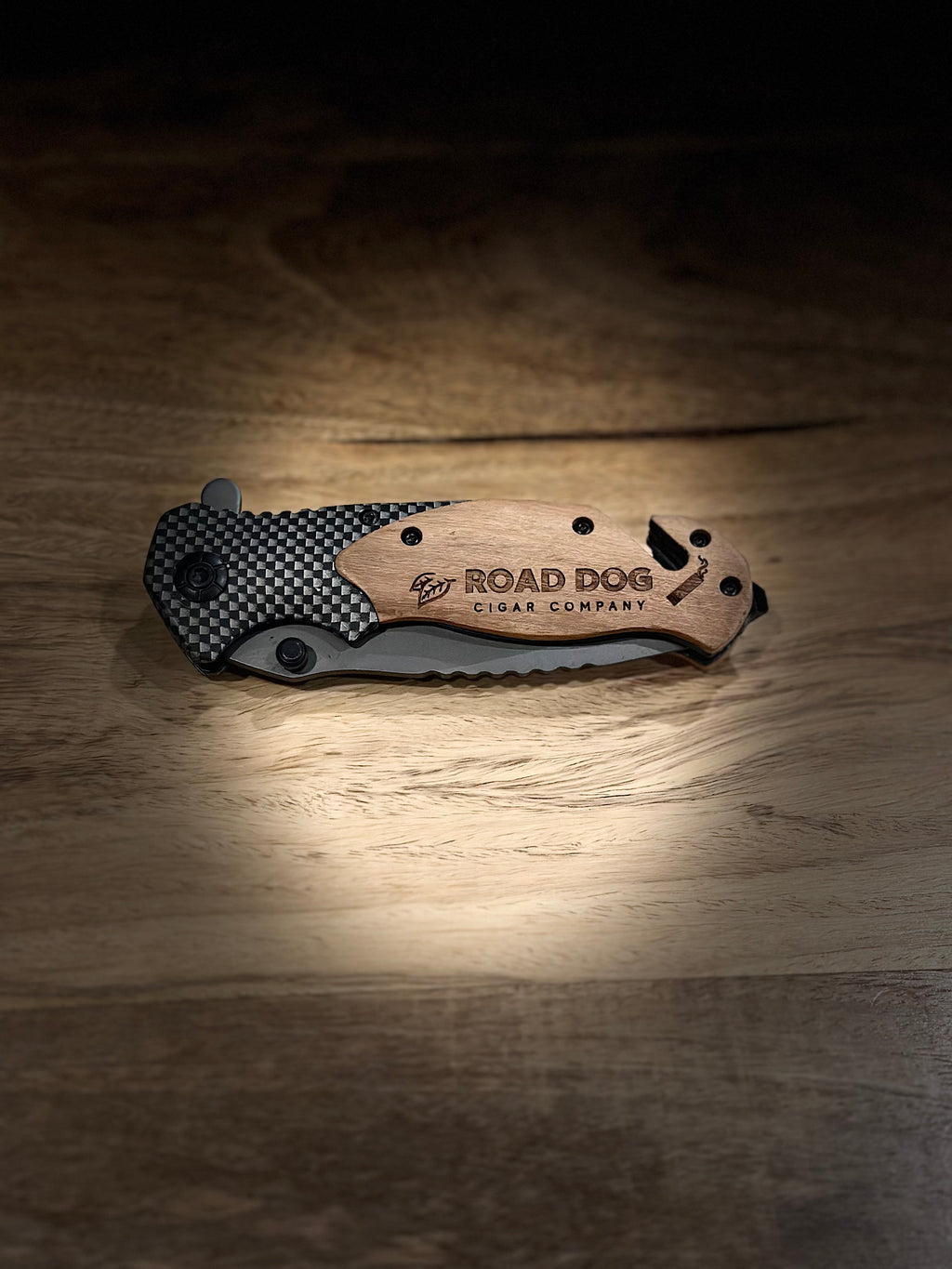 Company Laser Engraved Logo Wooden Handle Folding Pocket Knife