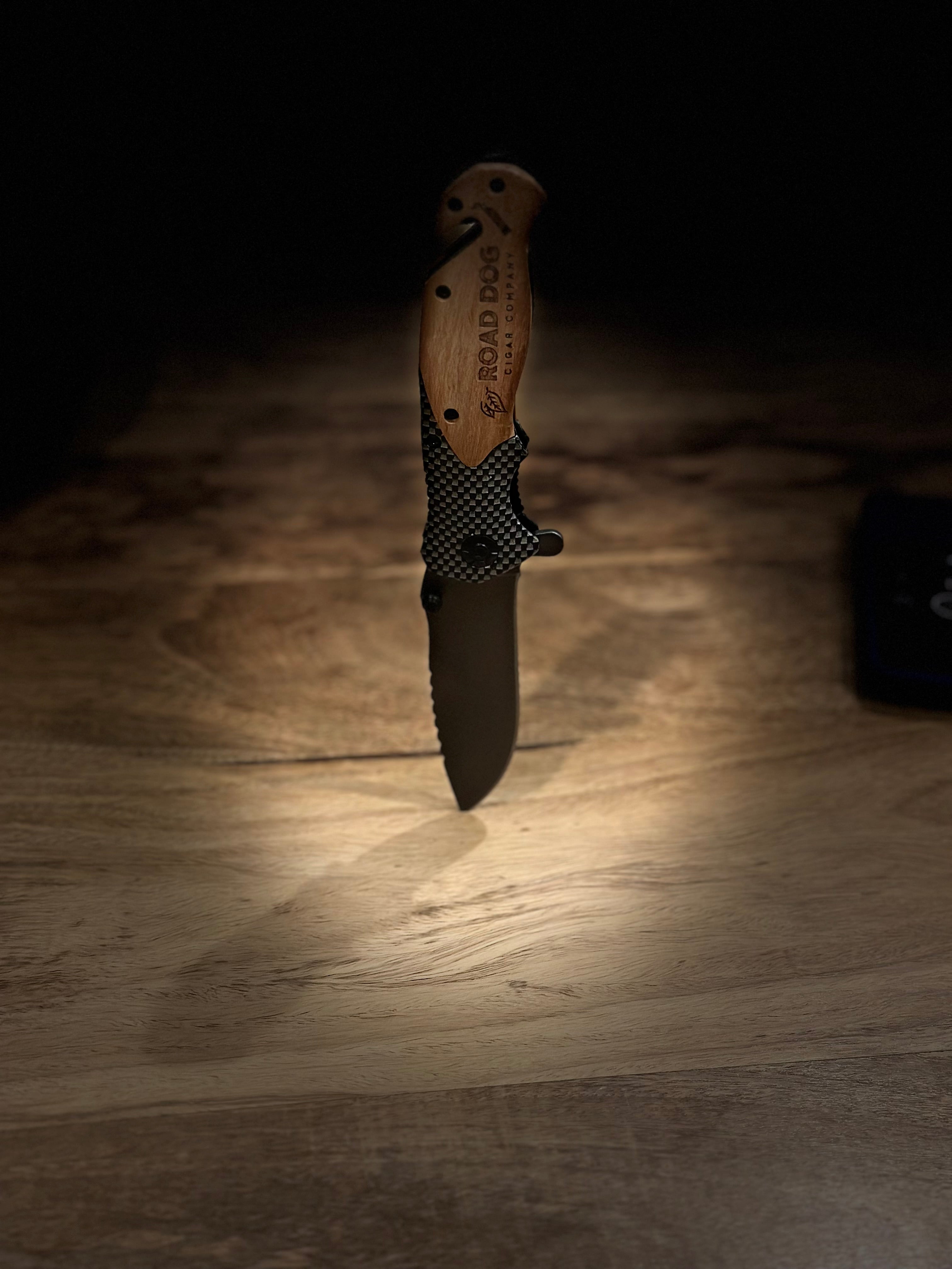 Company Laser Engraved Logo Wooden Handle Folding Pocket Knife